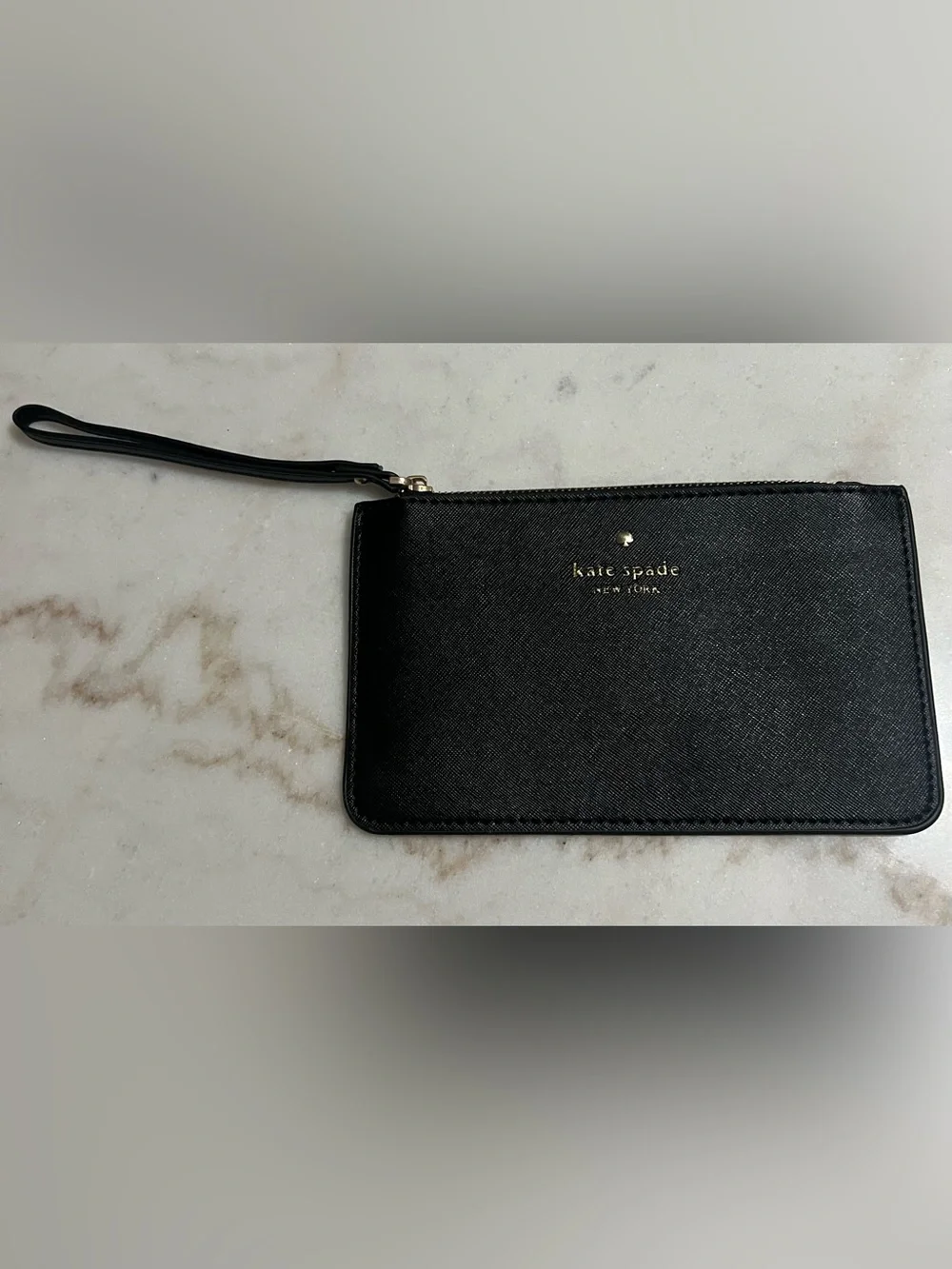 Kate Spade Staci Medium L-Zip Wristlet Wallet Black Saffiano Leather